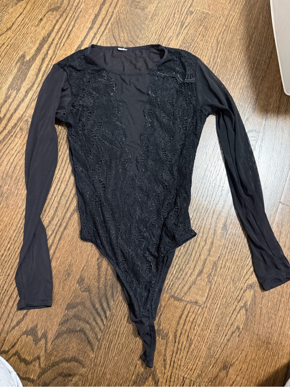 Black Lace-Front Long Sleeve Bodysuit